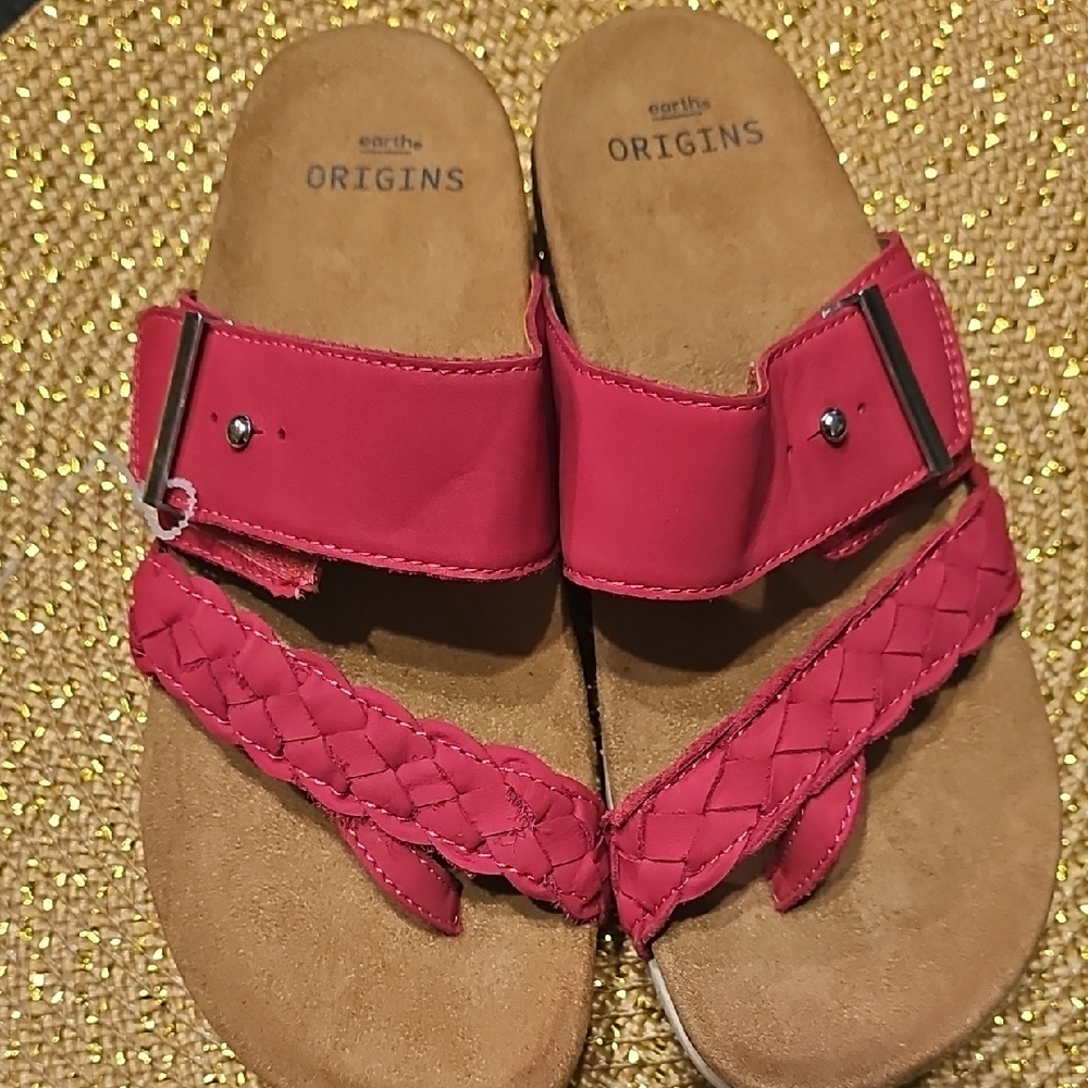 Earth Origins Women's Pink Braided Strap Slide Sandals